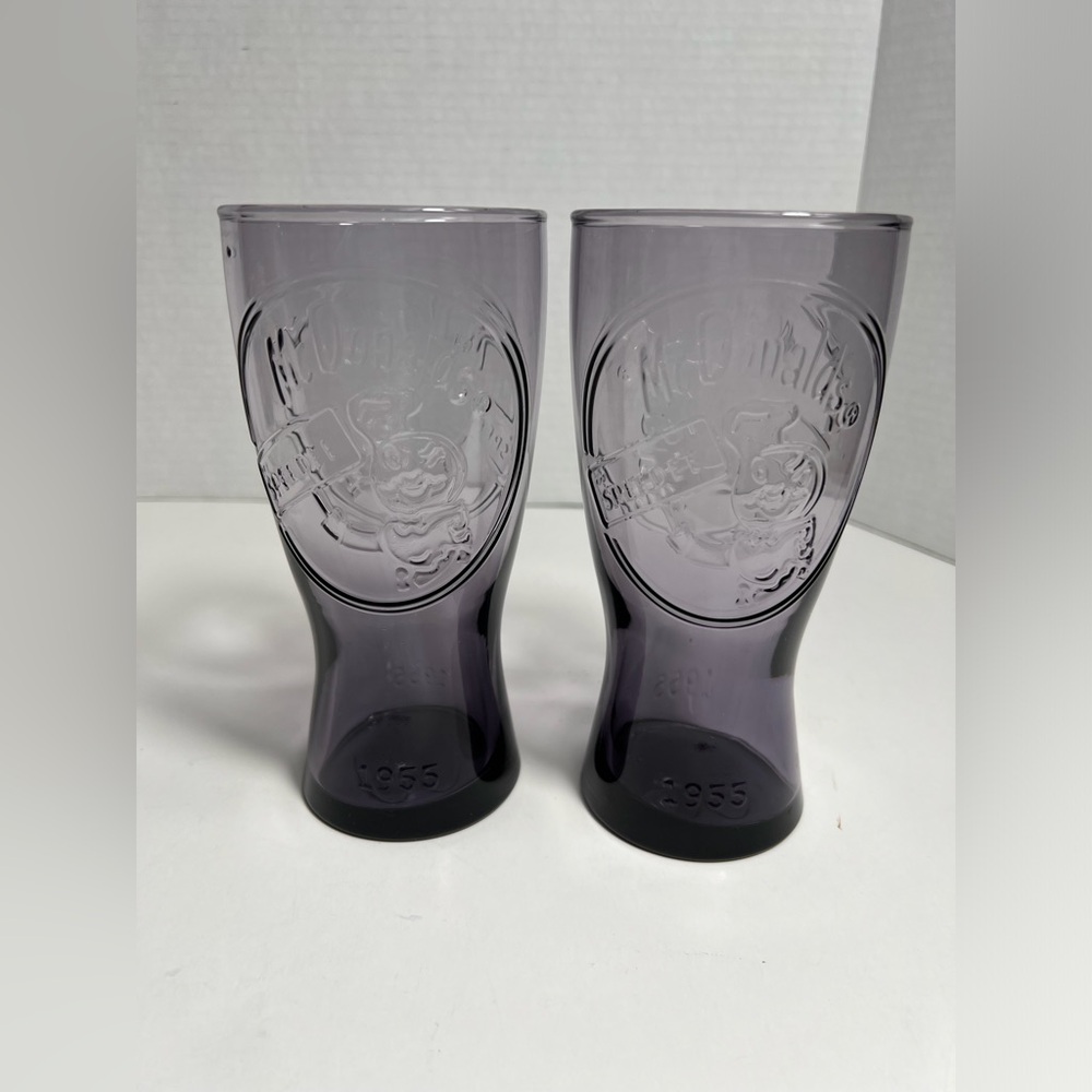 Set of 2 Vintage McDonald’s 1955 Purple Coca-Cola 6.5” Glasses